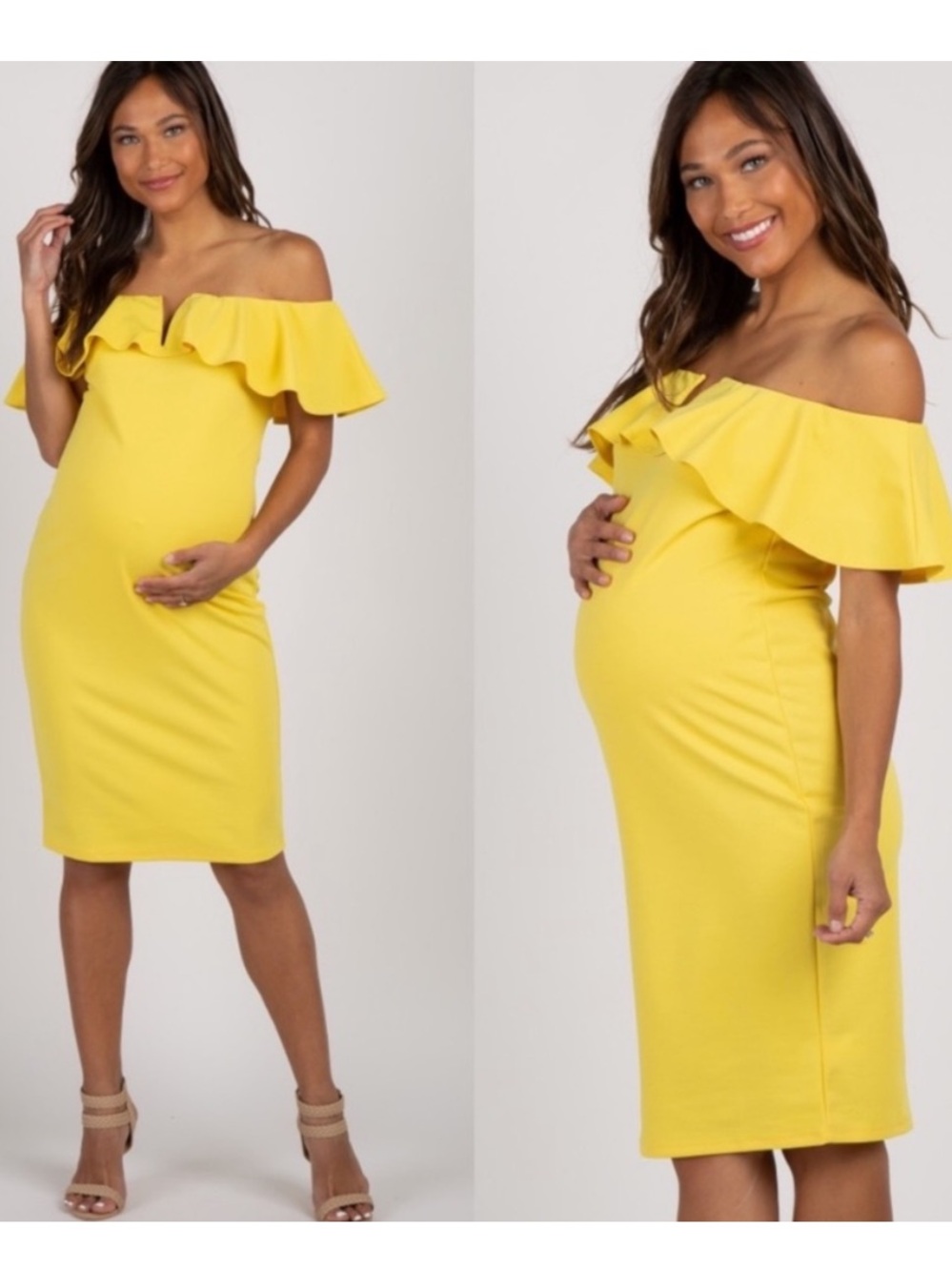 Off-Shoulder Maternity Yellow Dress